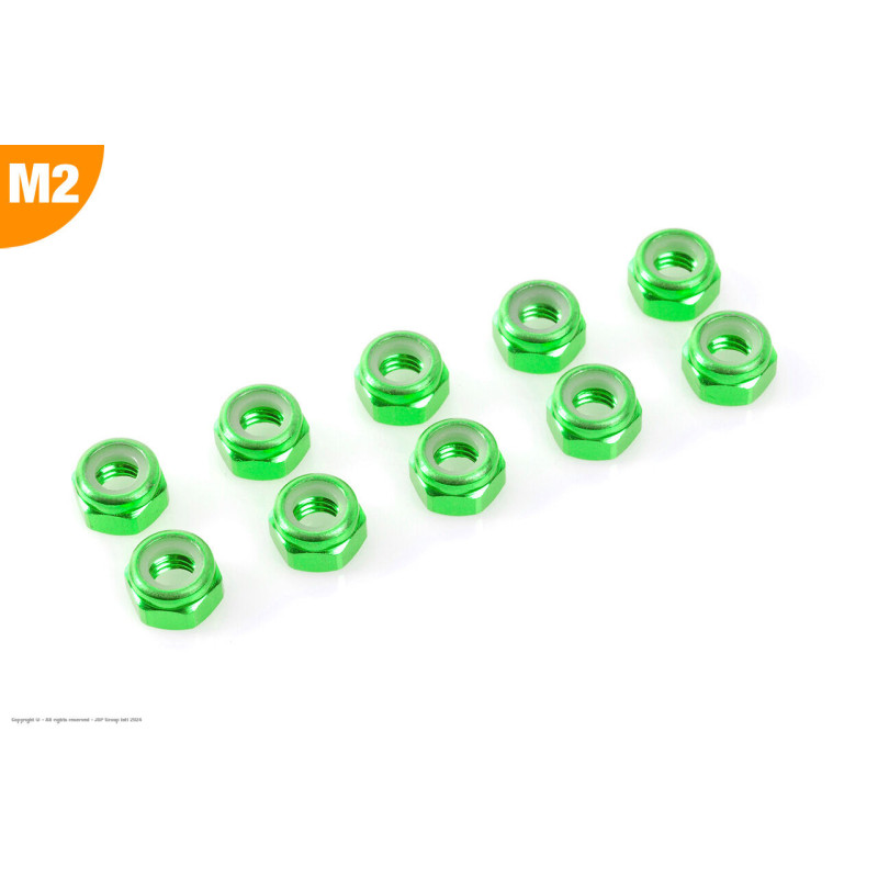 Revtec - Aluminium Nylstop Nut - M2 - Green - 10 pcs