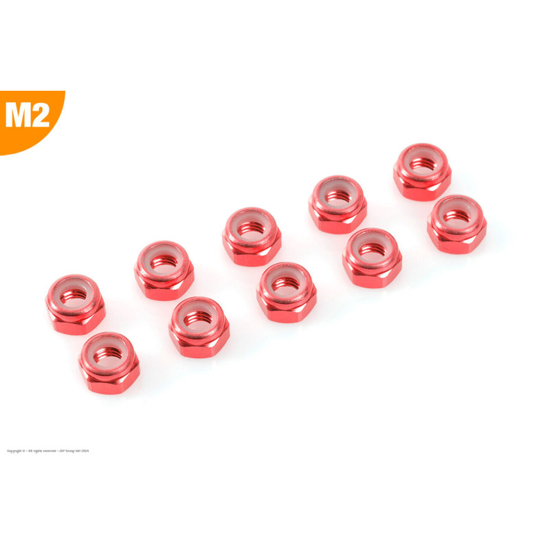 Revtec - Aluminium Nylstop Nut - M2 - Red - 10 pcs