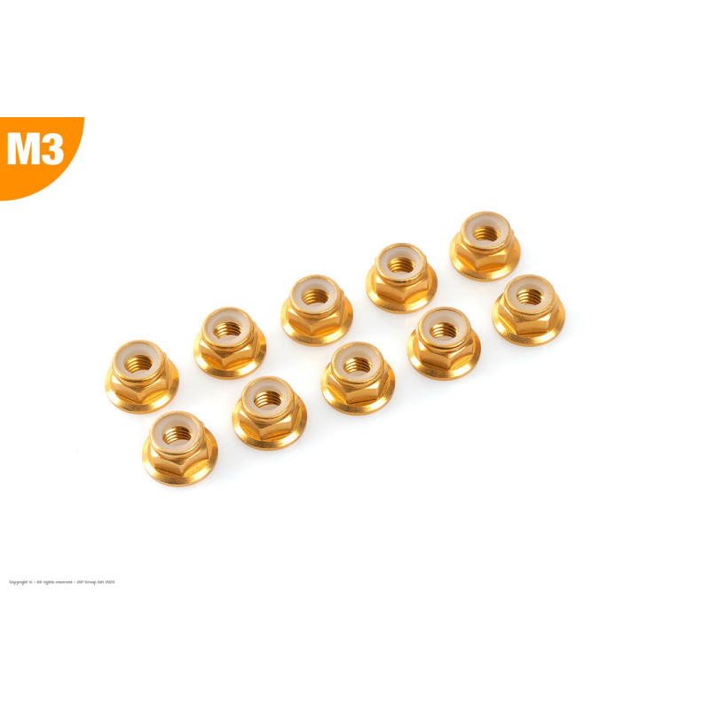 Revtec - Aluminium Nylstop Nut - M3 - Flanged - Gold - 10 pcs