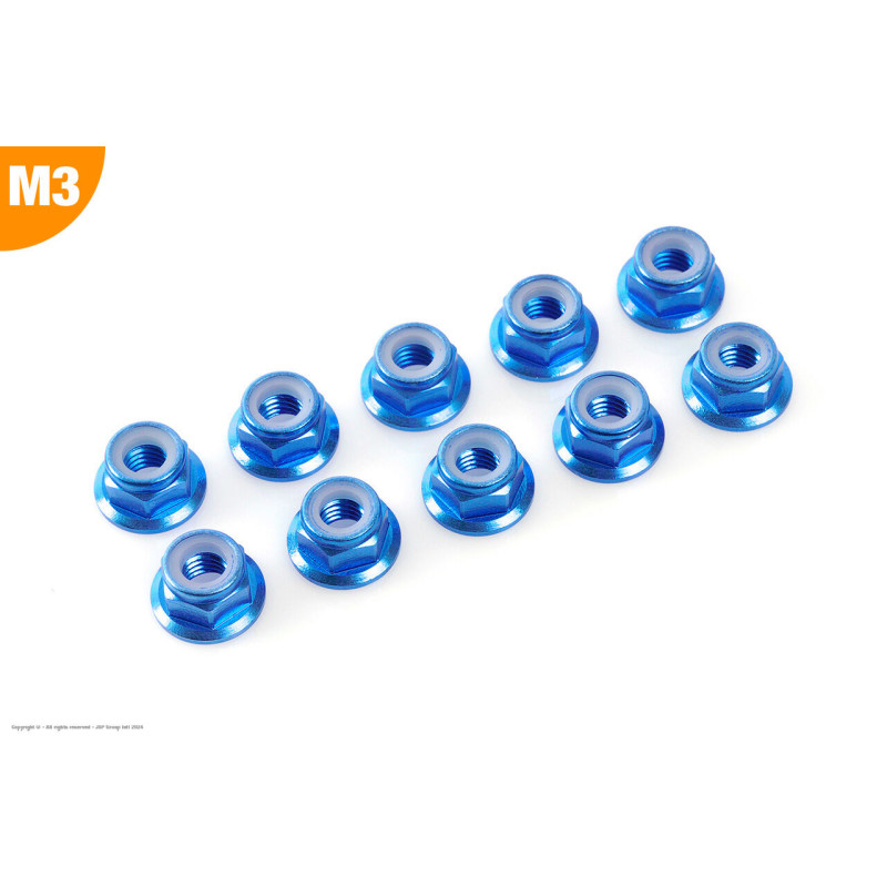 Revtec - Aluminium Nylstop Nut - M3 - Flanged - Blue - 10 pcs