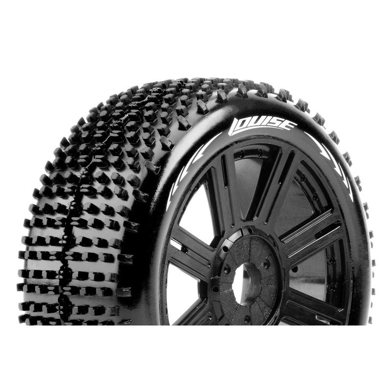 Louise RC - B-HORNET - 1-8 Buggy Tire Set - Mounted - Soft - Black Spoke Wheels - Hex 17mm - L-T3150SB