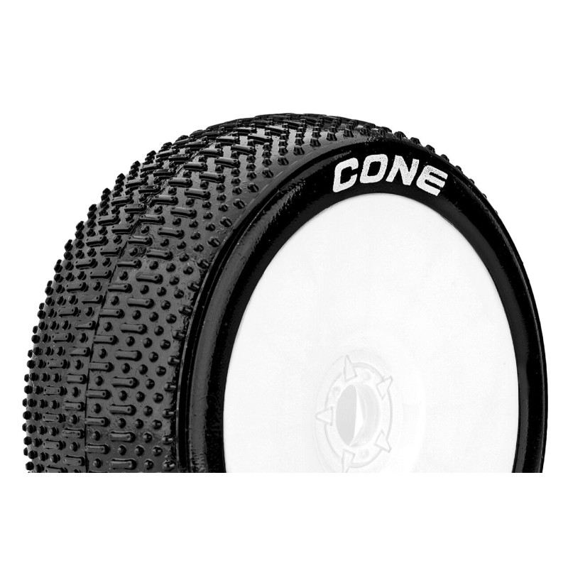 Louise RC - B-CONE - 1-8 Buggy Tire Set - Mounted - Super Soft - White Wheels - Hex 17mm - L-T3192VW