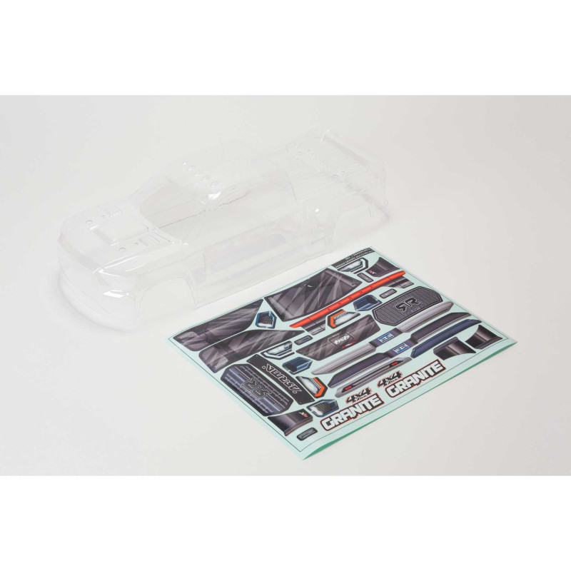 1-10 Clear Body with Decals and Window Masks: GRANITE 4X4 BLX
